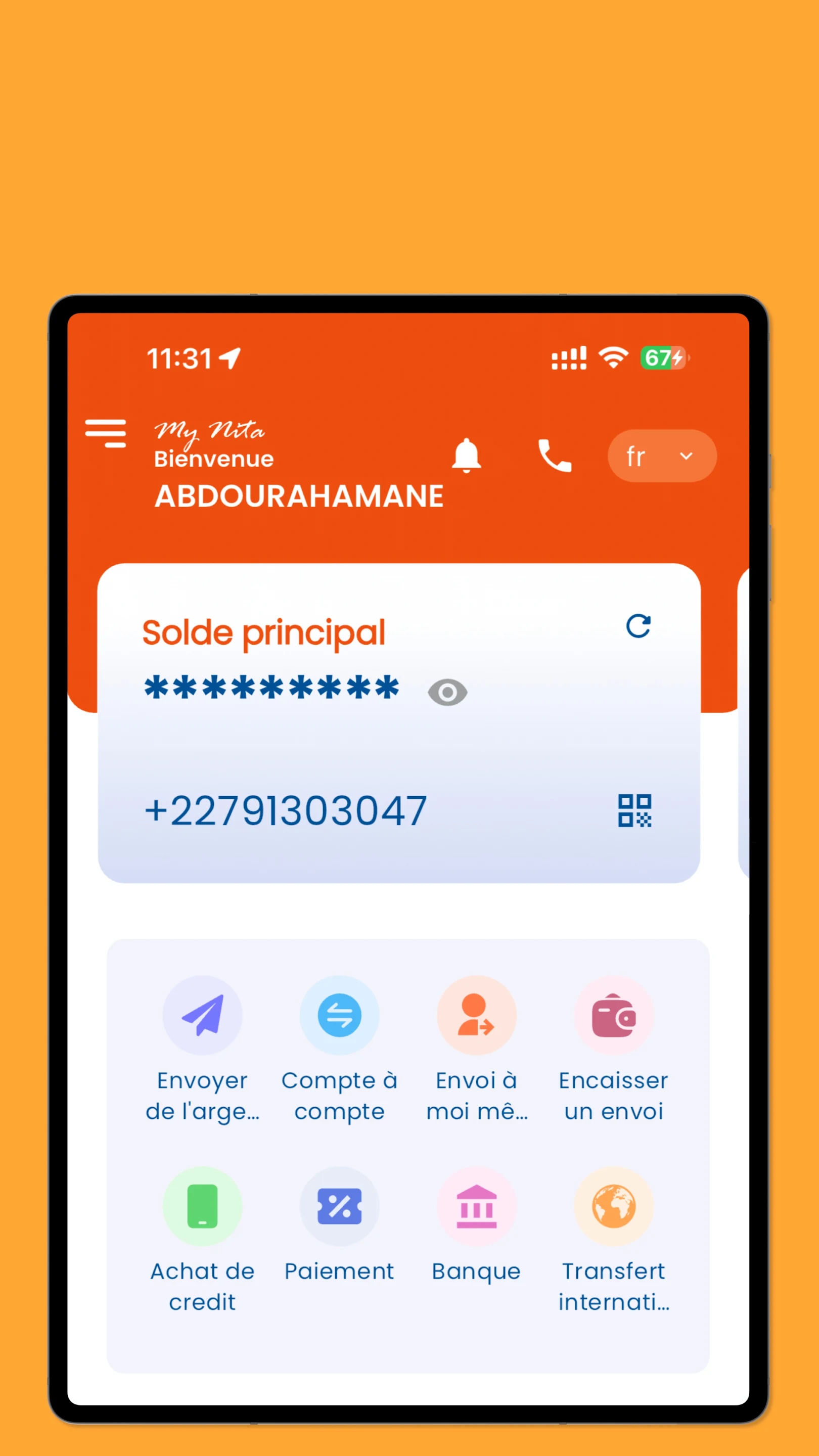 Ecran d'accueil de l'application MyNITA
