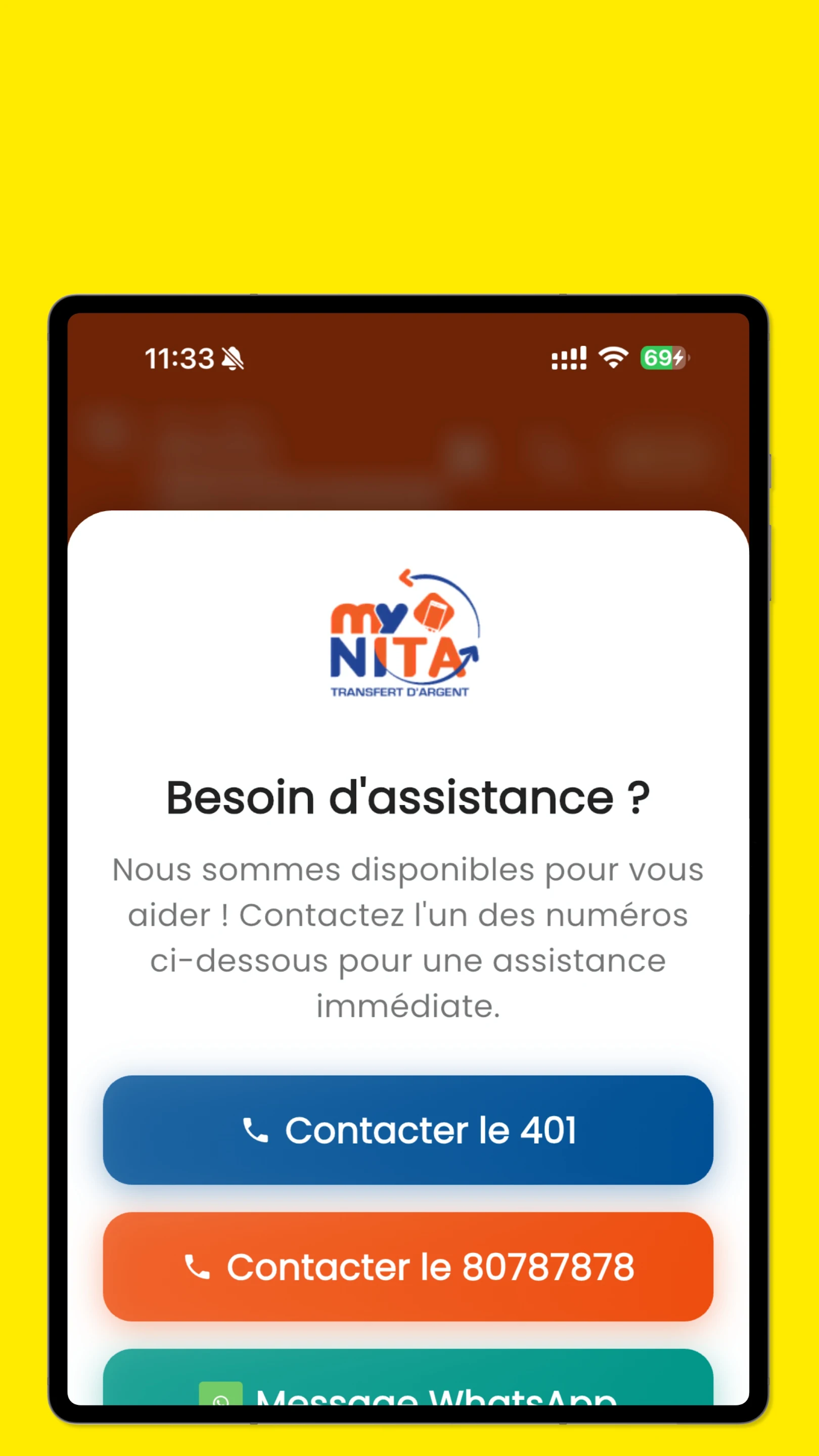 Ecran d'assistance de MyNITA